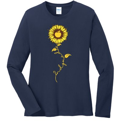 Second Grade Sunflower Apple Sunflower Geek Computer Ladies Long Sleeve Shirt