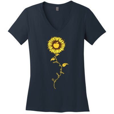 Second Grade Sunflower Apple Sunflower Geek Computer Women's V-Neck T-Shirt