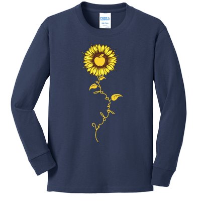 Second Grade Sunflower Apple Sunflower Geek Computer Kids Long Sleeve Shirt