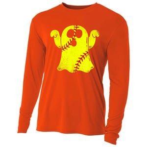 Softball Ghost Softball Lover Halloween Costume Cooling Performance Long Sleeve Crew