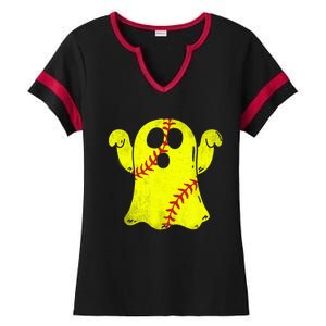 Softball Ghost Softball Lover Halloween Costume Ladies Halftime Notch Neck Tee