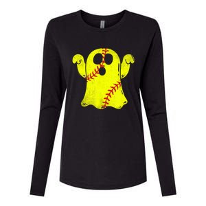 Softball Ghost Softball Lover Halloween Costume Womens Cotton Relaxed Long Sleeve T-Shirt