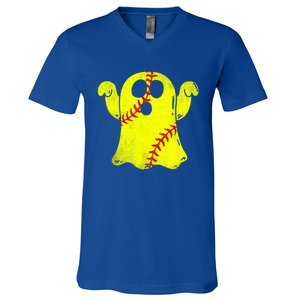 Softball Ghost Softball Lover Halloween Costume V-Neck T-Shirt