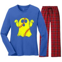 Softball Ghost Softball Lover Halloween Costume Women's Long Sleeve Flannel Pajama Set 