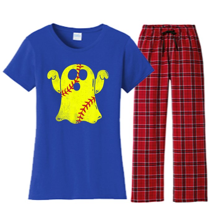 Softball Ghost Softball Lover Halloween Costume Women's Flannel Pajama Set