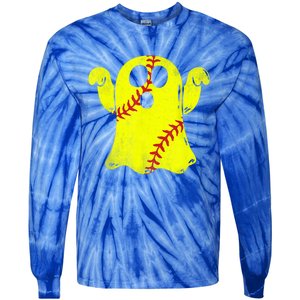 Softball Ghost Softball Lover Halloween Costume Tie-Dye Long Sleeve Shirt