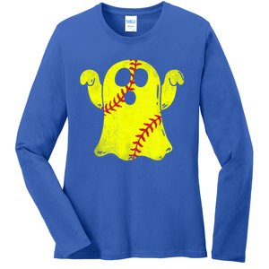 Softball Ghost Softball Lover Halloween Costume Ladies Long Sleeve Shirt