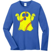 Softball Ghost Softball Lover Halloween Costume Ladies Long Sleeve Shirt