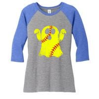 Softball Ghost Softball Lover Halloween Costume Women's Tri-Blend 3/4-Sleeve Raglan Shirt