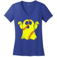 Softball Ghost Softball Lover Halloween Costume Women's V-Neck T-Shirt