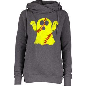 Softball Ghost Softball Lover Halloween Costume Womens Funnel Neck Pullover Hood