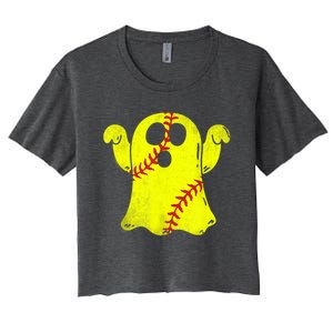 Softball Ghost Softball Lover Halloween Costume Women's Crop Top Tee