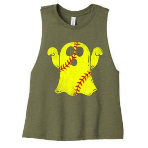 Softball Ghost Softball Lover Halloween Costume Women's Racerback Cropped Tank