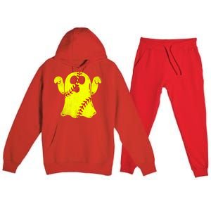 Softball Ghost Softball Lover Halloween Costume Premium Hooded Sweatsuit Set