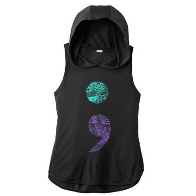 Semicolon Gift Suicide Prevention Awareness Ladies PosiCharge Tri-Blend Wicking Draft Hoodie Tank