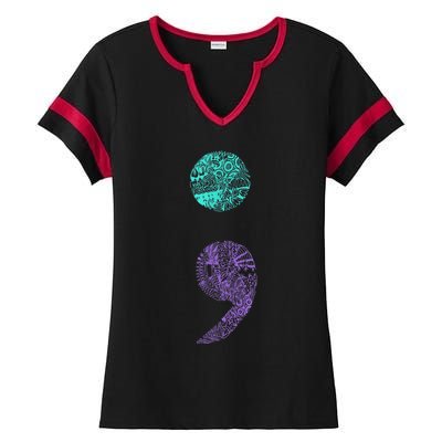 Semicolon Gift Suicide Prevention Awareness Ladies Halftime Notch Neck Tee