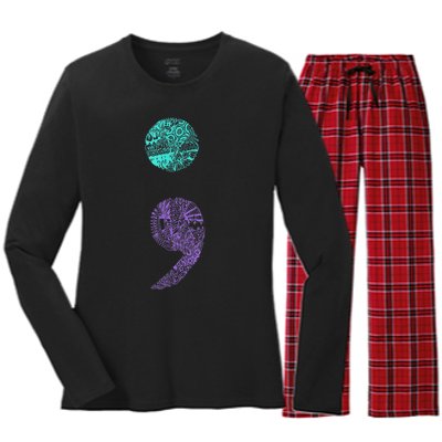 Semicolon Gift Suicide Prevention Awareness Women's Long Sleeve Flannel Pajama Set 