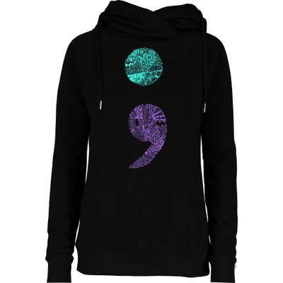 Semicolon Gift Suicide Prevention Awareness Womens Funnel Neck Pullover Hood