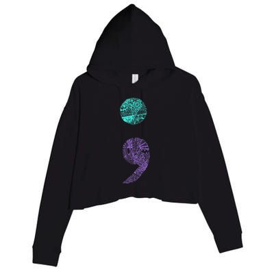 Semicolon Gift Suicide Prevention Awareness Crop Fleece Hoodie