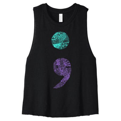 Semicolon Gift Suicide Prevention Awareness Women's Racerback Cropped Tank