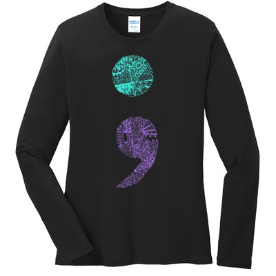 Semicolon Gift Suicide Prevention Awareness Ladies Long Sleeve Shirt