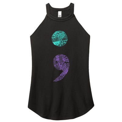 Semicolon Gift Suicide Prevention Awareness Women's Perfect Tri Rocker Tank