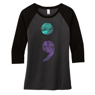 Semicolon Gift Suicide Prevention Awareness Women's Tri-Blend 3/4-Sleeve Raglan Shirt