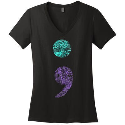 Semicolon Gift Suicide Prevention Awareness Women's V-Neck T-Shirt