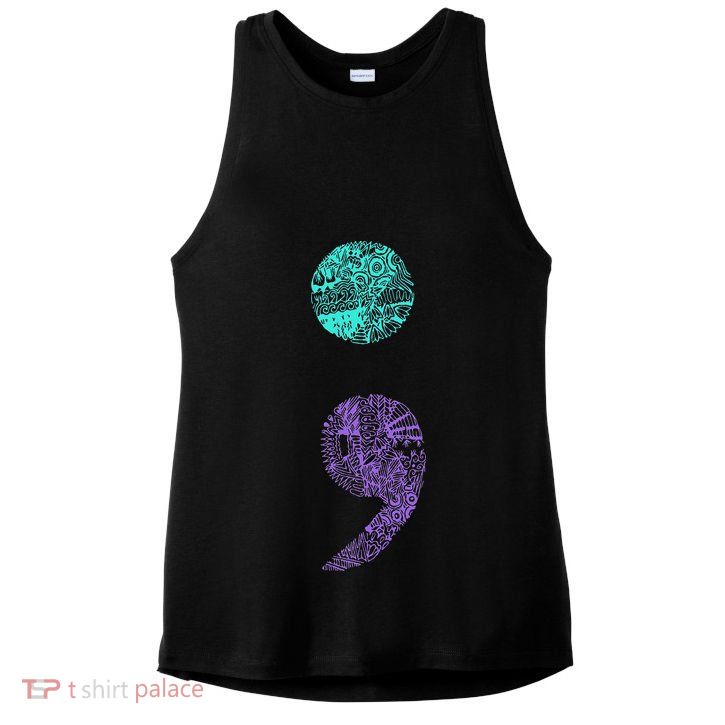 Semicolon Gift Suicide Prevention Awareness Ladies PosiCharge Tri-Blend Wicking Tank