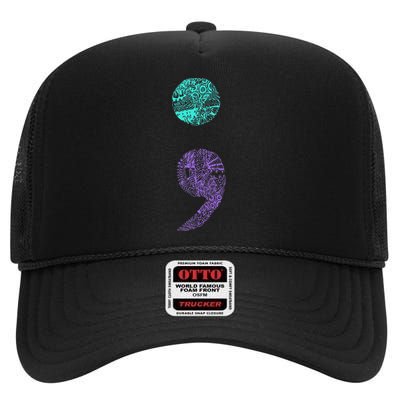 Semicolon Gift Suicide Prevention Awareness High Crown Mesh Back Trucker Hat