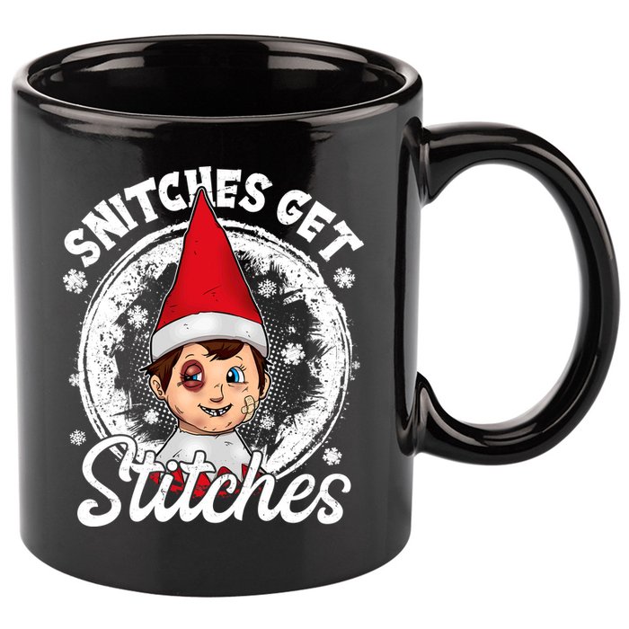 Snitches Get Stitches The Elf Xmas Funny Christmas 11oz C Handle Ceramic Mug