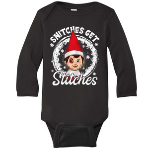 Snitches Get Stitches The Elf Xmas Funny Christmas Baby Long Sleeve Bodysuit