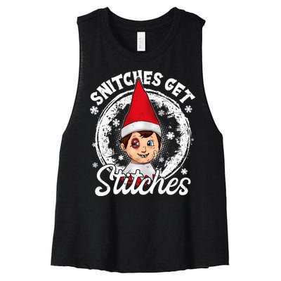 Snitches Get Stitches The Elf Xmas Funny Christmas Women's Racerback Cropped Tank