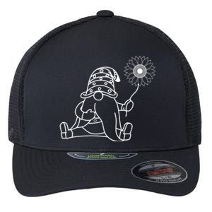 Sunflower Gnome Summer Themed Illustration Flexfit Unipanel Trucker Cap