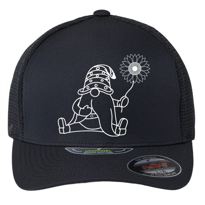 Sunflower Gnome Summer Themed Illustration Flexfit Unipanel Trucker Cap