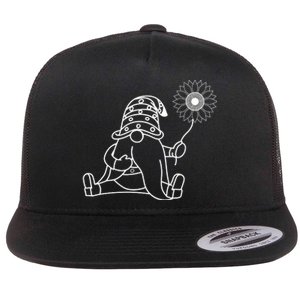 Sunflower Gnome Summer Themed Illustration Flat Bill Trucker Hat