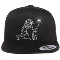 Sunflower Gnome Summer Themed Illustration Flat Bill Trucker Hat