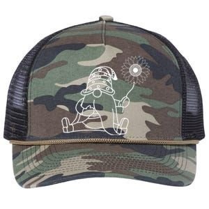 Sunflower Gnome Summer Themed Illustration Retro Rope Trucker Hat Cap