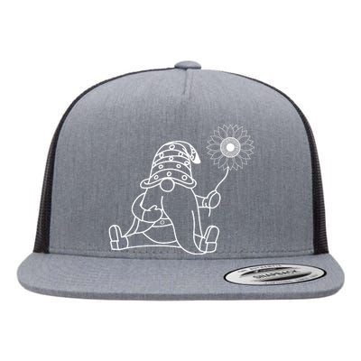 Sunflower Gnome Summer Themed Illustration Flat Bill Trucker Hat