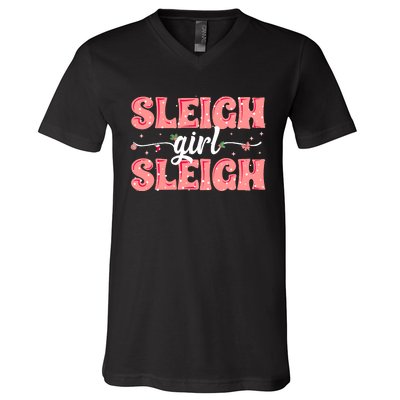 Sleigh Girl Sleigh Retro Christmas Santas V-Neck T-Shirt