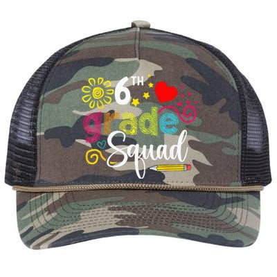 Sixth Grade Squad Back To School 6th Grader Teacher Retro Rope Trucker Hat Cap