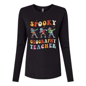 Spooky Geography Teacher Zombie Groovy Halloween Ghost Womens Cotton Relaxed Long Sleeve T-Shirt