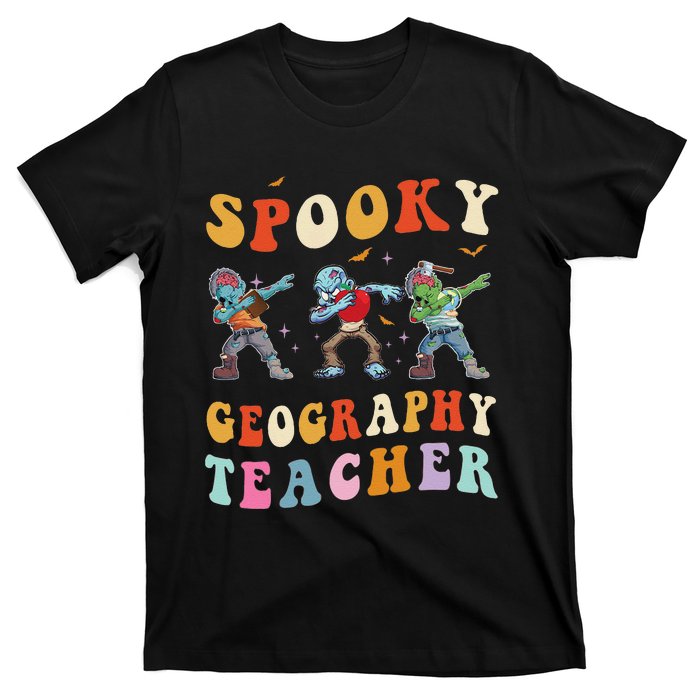 Spooky Geography Teacher Zombie Groovy Halloween Ghost T-Shirt