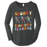 Spooky Geography Teacher Zombie Groovy Halloween Ghost Women's Perfect Tri Tunic Long Sleeve Shirt