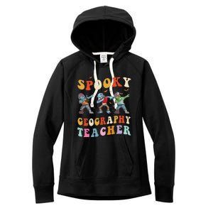 Spooky Geography Teacher Zombie Groovy Halloween Ghost Women's Fleece Hoodie