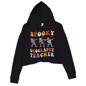 Spooky Geography Teacher Zombie Groovy Halloween Ghost Crop Fleece Hoodie