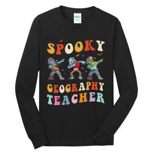 Spooky Geography Teacher Zombie Groovy Halloween Ghost Tall Long Sleeve T-Shirt