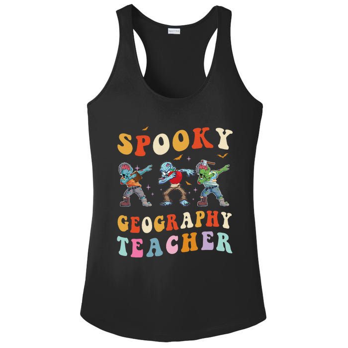 Spooky Geography Teacher Zombie Groovy Halloween Ghost Ladies PosiCharge Competitor Racerback Tank