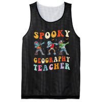 Spooky Geography Teacher Zombie Groovy Halloween Ghost Mesh Reversible Basketball Jersey Tank