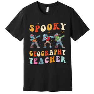 Spooky Geography Teacher Zombie Groovy Halloween Ghost Premium T-Shirt